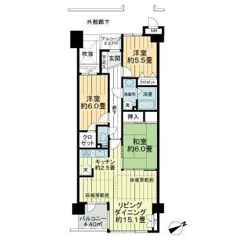 サーパス西大畑A棟(3LDK/14階)の間取り写真