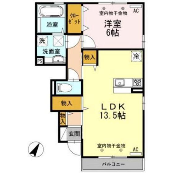 D-ROOM小矢部(1LDK/1階)の間取り写真