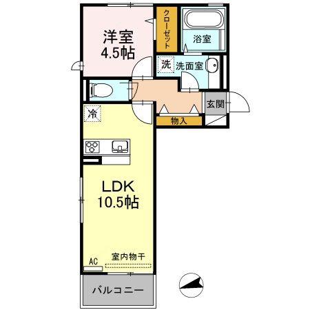 ソレイユひびきが丘(1LDK/2階)の間取り写真