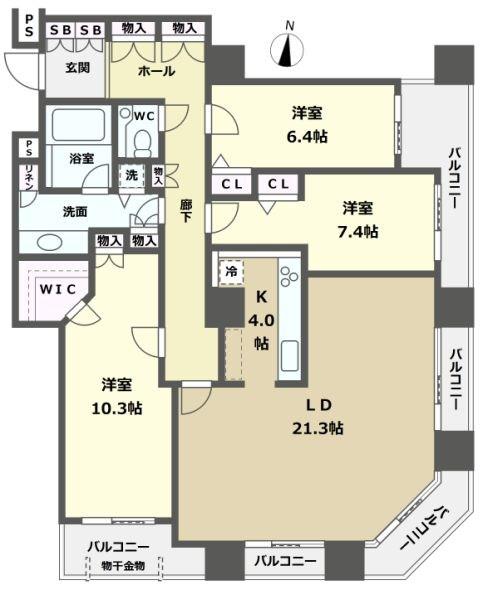 百道タワー(3LDK/5階)の間取り写真