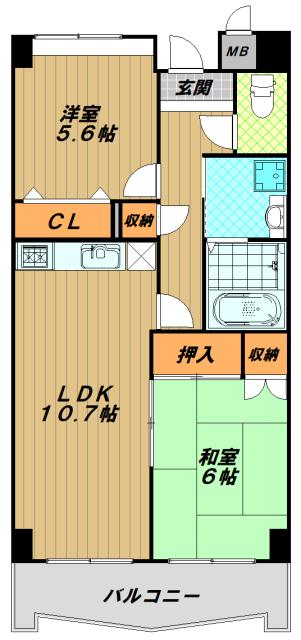 ガーデンコート楠ヶ丘(2LDK/2階)の間取り写真