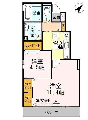 フィオーレ市布(2K/1階)の間取り写真