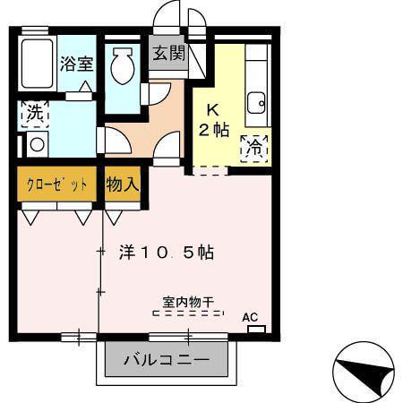 ラ・メーグII(1K/1階)の間取り写真