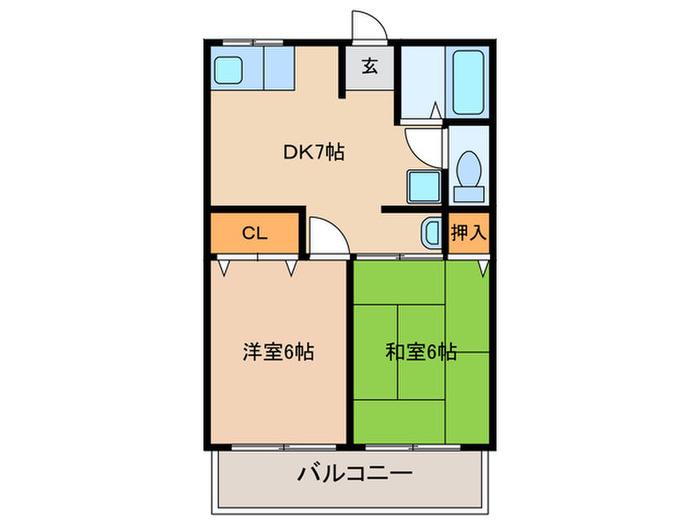 シティーハイムコンフォート(2DK/2階)の間取り写真