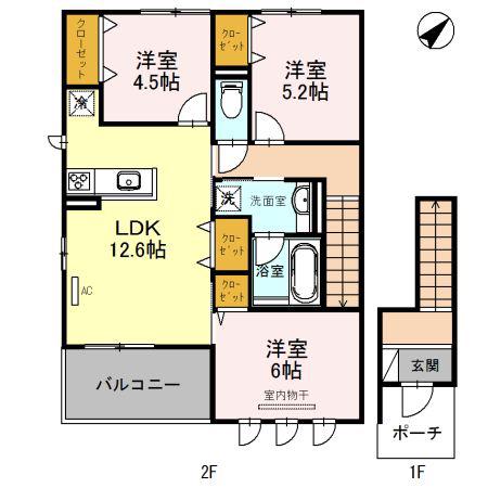 クレール・パル B(3LDK/2階)の間取り写真
