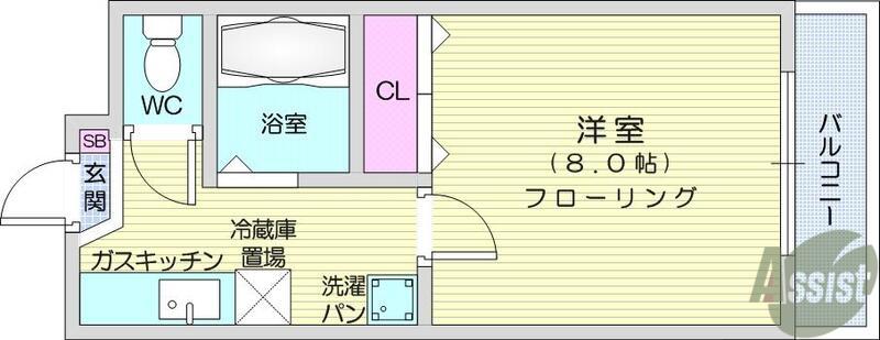 グレース鹿野(1K/2階)の間取り写真
