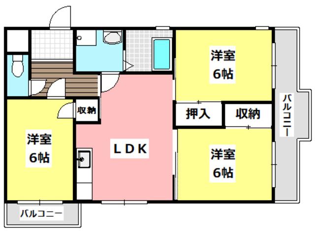 サンライズ山本(3LDK/2階)の間取り写真