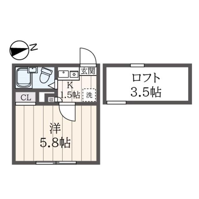 ジュネス石川町(1K/2階)の間取り写真