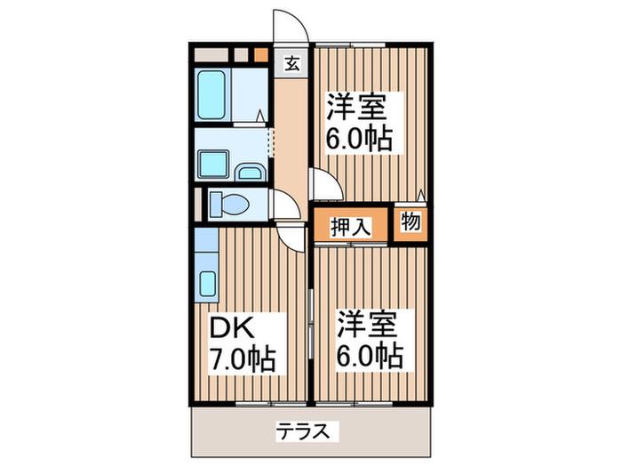 パセオクレスト(2DK/1階)の間取り写真