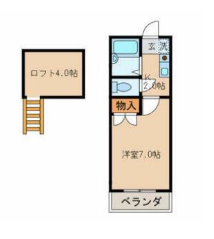 ディアパティオA(1K/2階)の間取り写真