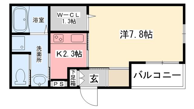 ワイズヤード(1SK/3階)の間取り写真