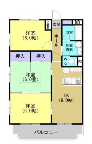 パサージュ伊敷(3DK/3階)の間取り写真