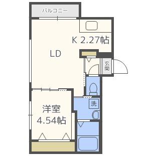 シエル新札幌(1LDK/2階)の間取り写真