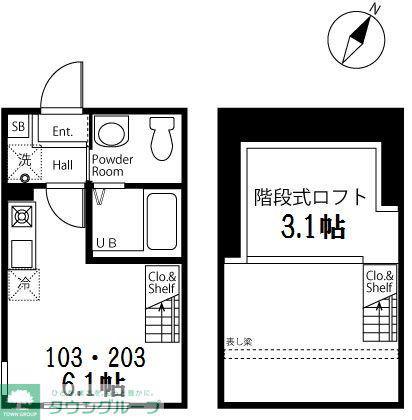 ハーミットクラブハウス新杉田B棟(ワンルーム/2階)の間取り写真