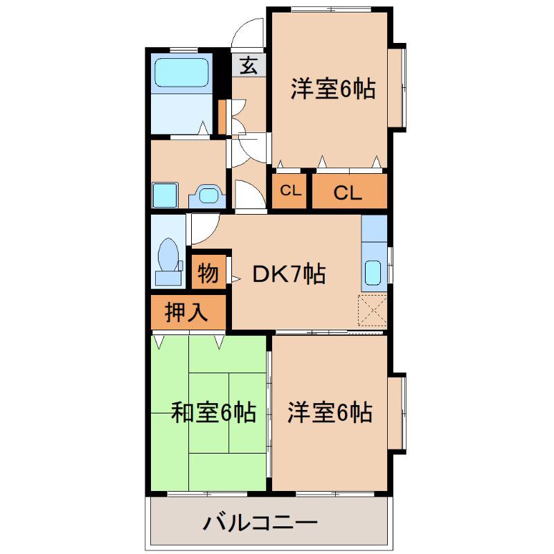 ピースフルマンションB棟(3DK/3階)の間取り写真