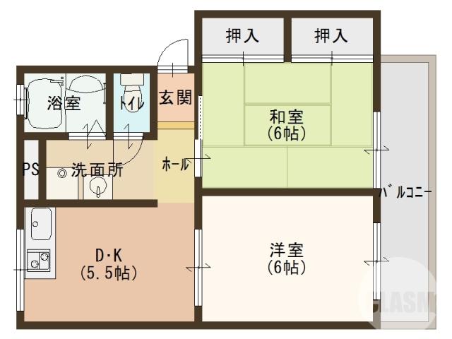 ソファレ南島B(2DK/2階)の間取り写真