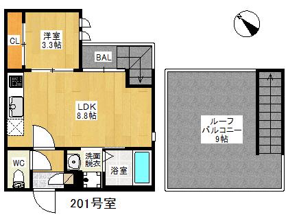 GRANDTIC VILLA姪浜(1LDK/2階)の間取り写真