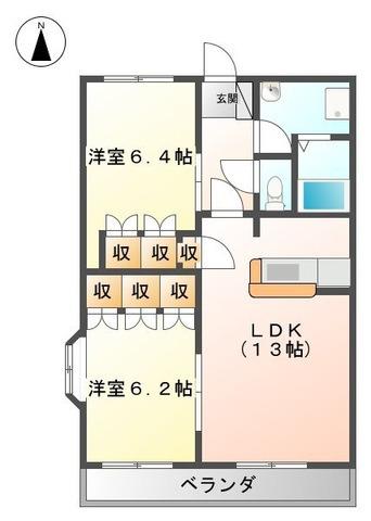 サニーコーポ西 A棟(2LDK/2階)の間取り写真