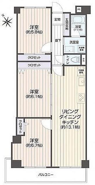 宮本パールマンション(3LDK/5階)の間取り写真