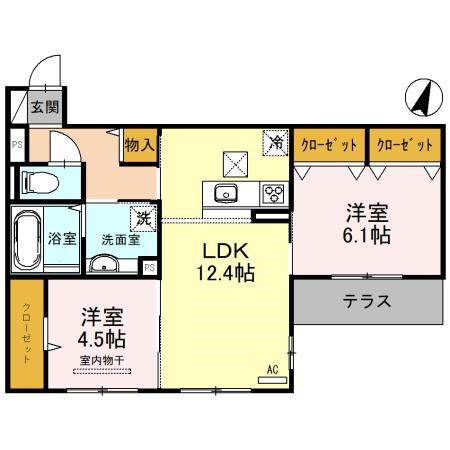 Jソレイユ錦が丘(2LDK/1階)の間取り写真