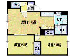 テルクレールゆめみ野B(2LDK/1階)の間取り写真
