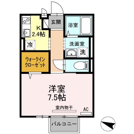 サウスフラッツⅠ(1K/2階)の間取り写真