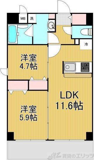 レジデンシア都島アイラ(2LDK/5階)の間取り写真