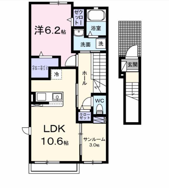 フロレゾンB(1LDK/2階)の間取り写真