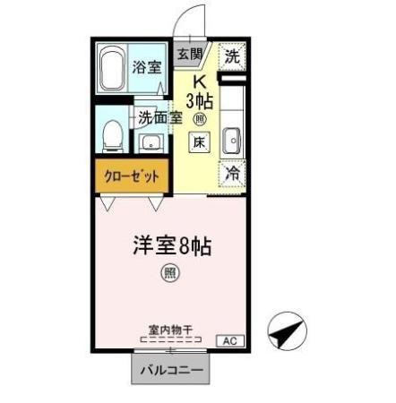 コーポジュネスB棟(1K/1階)の間取り写真