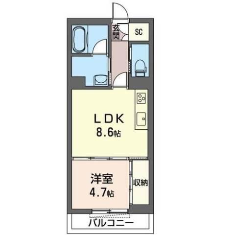 フォンタ―ナ 鈴谷(1LDK/3階)の間取り写真