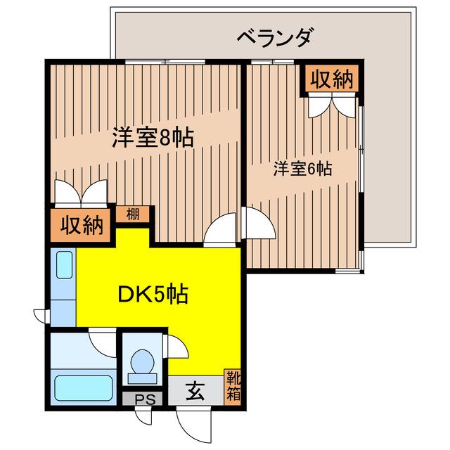 パティオ遊(2DK/5階)の間取り写真