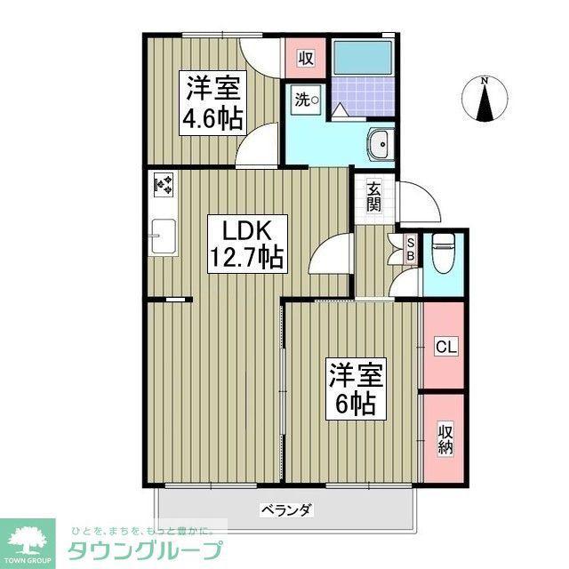 マロンハイツII C(2DK/1階)の間取り写真