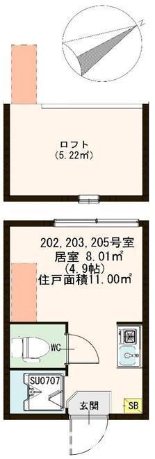 ハーモニーテラス志茂V(ワンルーム/2階)の間取り写真