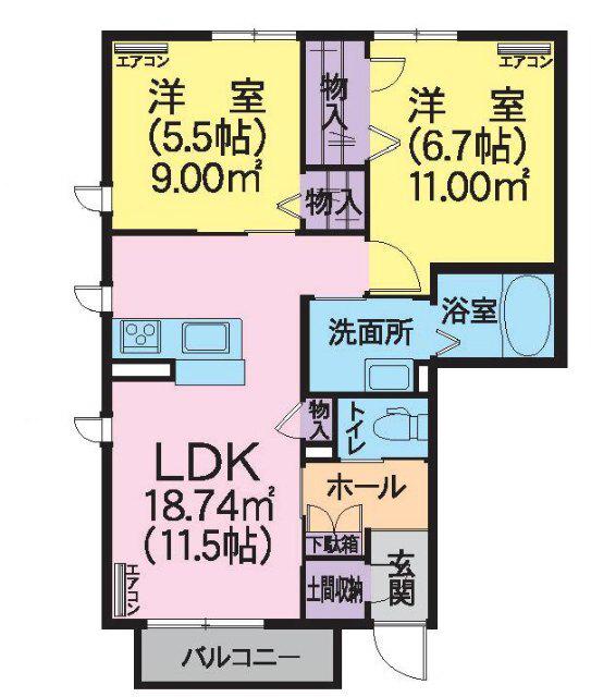 シャーメゾンゴッド(2LDK/1階)の間取り写真