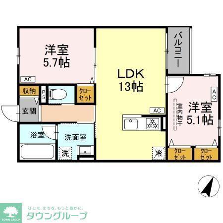 MOCRAFT南小岩(2LDK/1階)の間取り写真