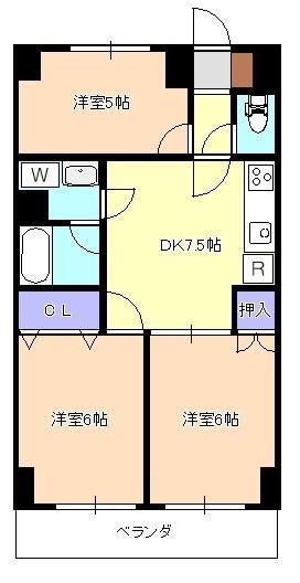 サンシティー所沢2号館(3DK/2階)の間取り写真