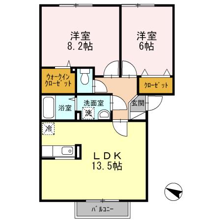 ドミール旭(2LDK/2階)の間取り写真