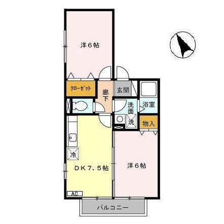 セジュール・ウィスタリア(2DK/1階)の間取り写真