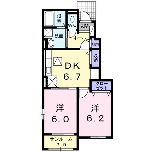 ラヴェール若宮(2DK/1階)の間取り写真