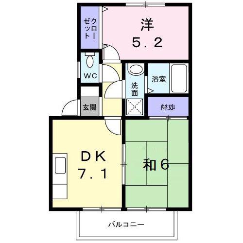 フォブールかざしヶ丘E棟(2DK/2階)の間取り写真