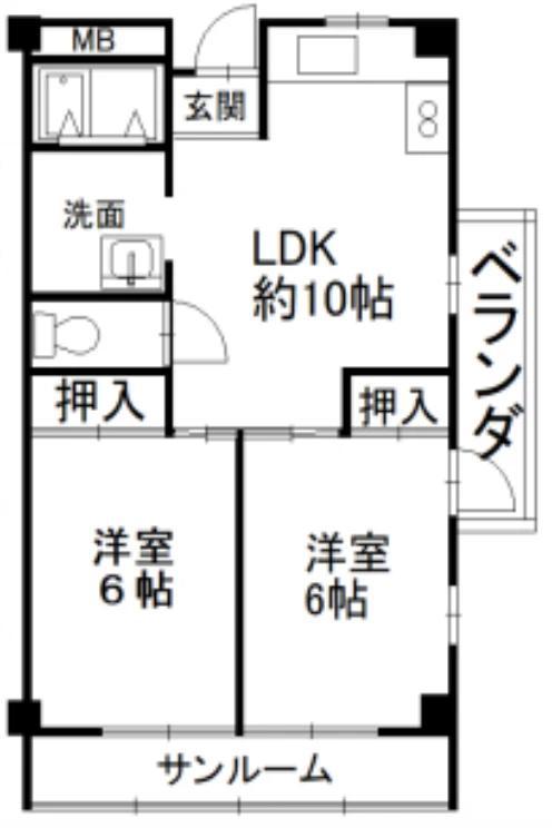 サンハイツ北花田(2LDK/3階)の間取り写真