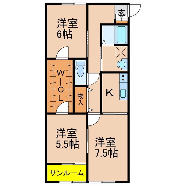 クレパス B棟(3K/2階)の間取り写真