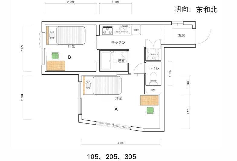 パークアベニュー(1K/2階)の間取り写真