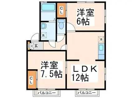 グランディオーソA・B(2LDK/2階)の間取り写真