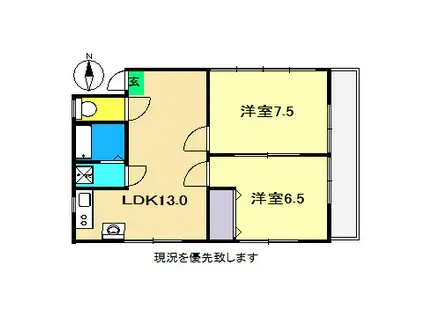 あけぼのハイツ(2LDK/3階)の間取り写真