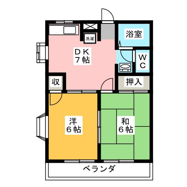 コーポタカダC(2DK/1階)の間取り写真