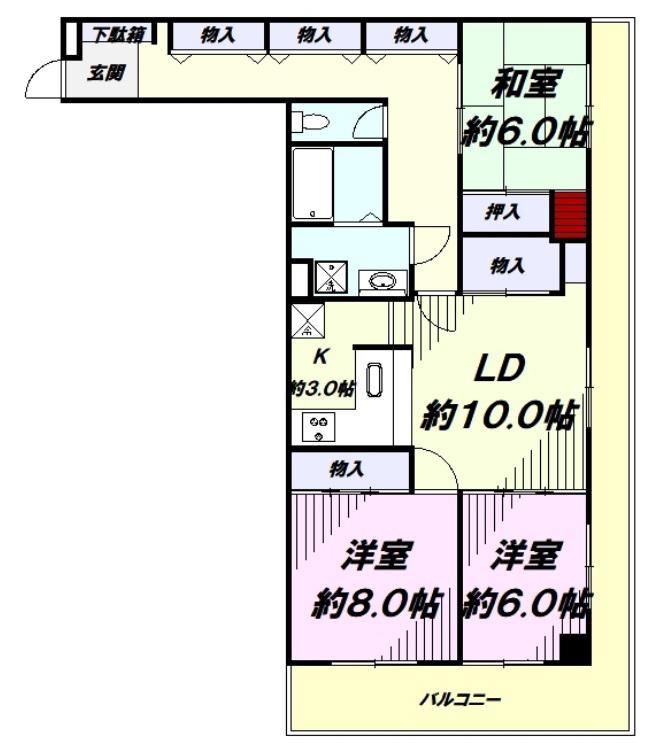日興パレス昭島(3LDK/6階)の間取り写真