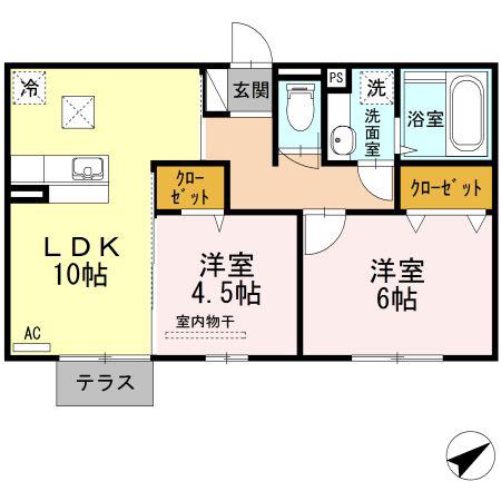 ディールーム後藤寺 B棟(2LDK/1階)の間取り写真
