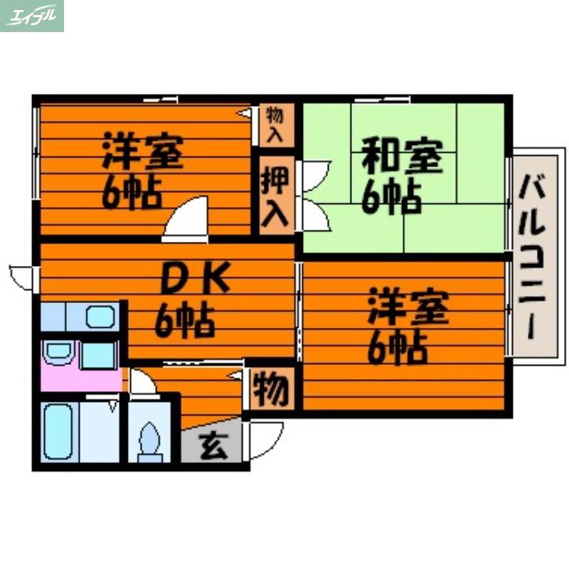 ドミール津高A(3DK/1階)の間取り写真