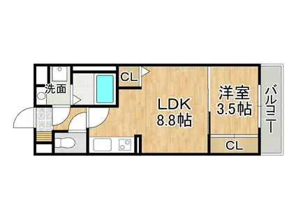 ラルヴェールIII(1LDK/3階)の間取り写真